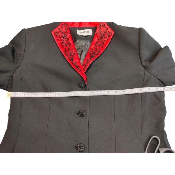 KASPER Blazer Jacket Beaded Long Sleeve Lined Black Red Womens Size 10 - Picture 6 of 9